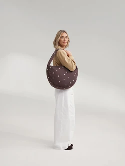 Puffy Cross Body Bag | Brown Hearts