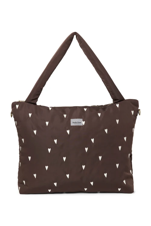 Puffy Diaper Bag | Brown Hearts