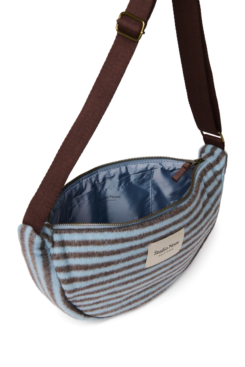 Stripy Wool Adult Fanny Pack | Light Blue / Brown