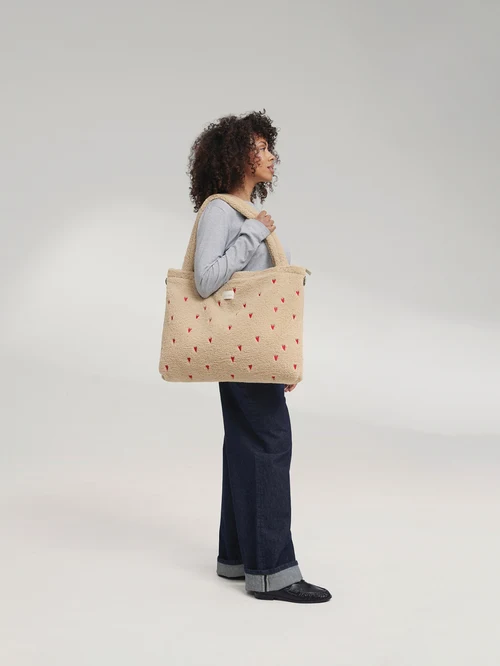 Teddy Diaper Bag | Ecru Hearts