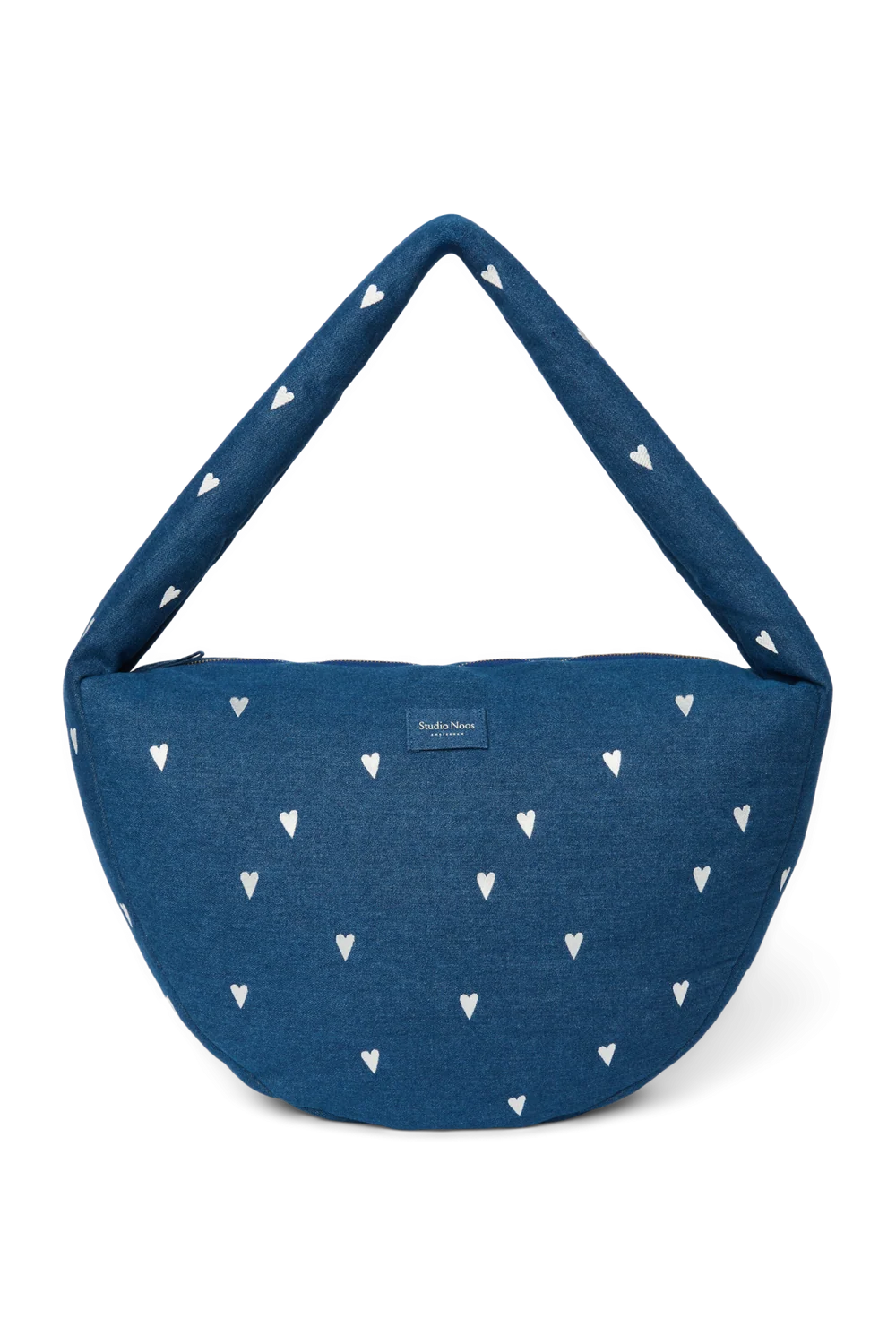 Denim Cross Body Bag | Dark Blue White Hearts