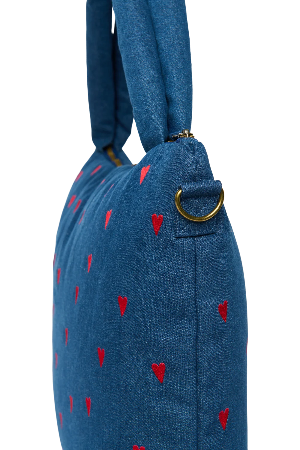 Denim Diaper Bag | Dark Blue Red Hearts