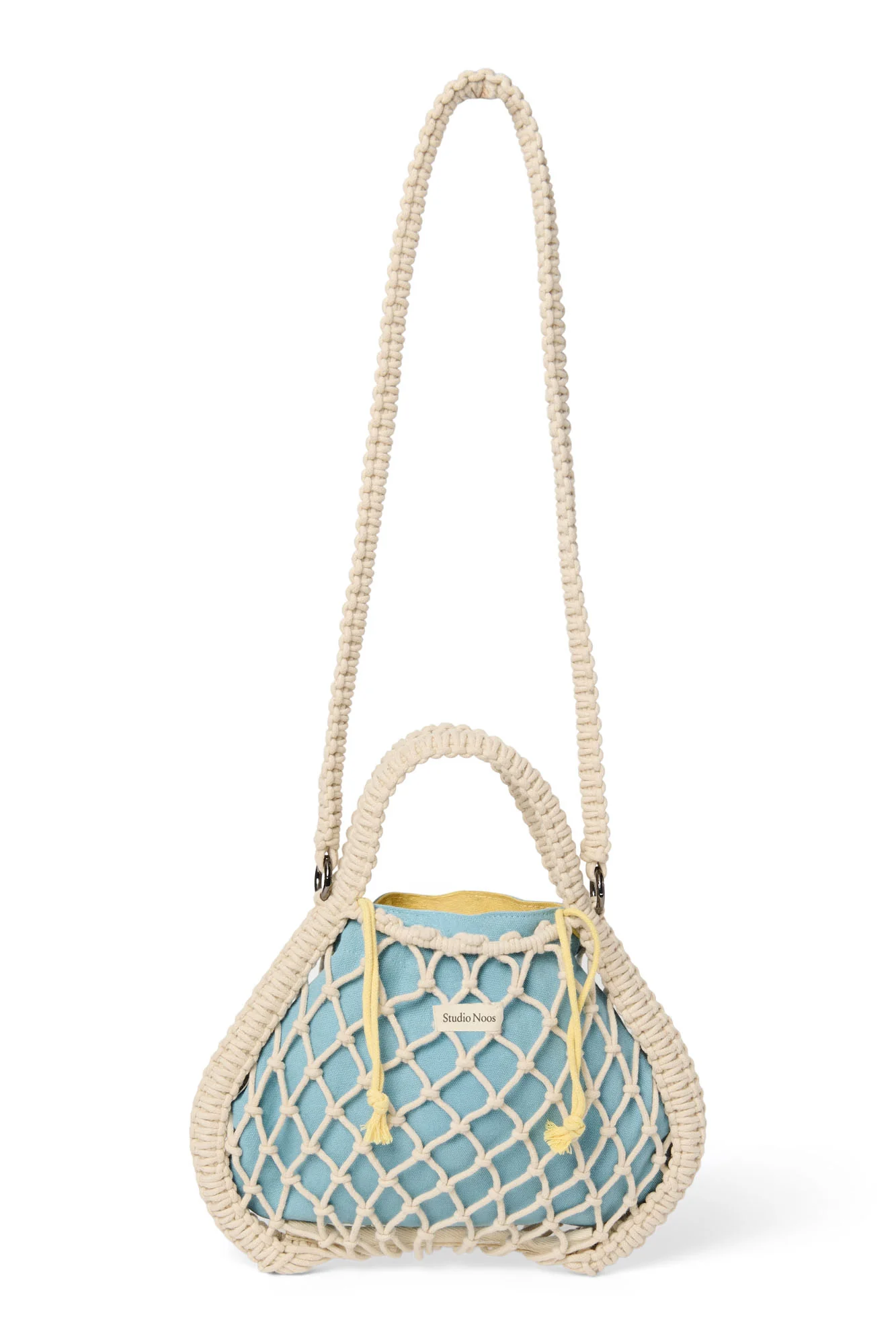Blue-Yellow Reversible Insert | Natural Macram&eacute; Mini Handbag with