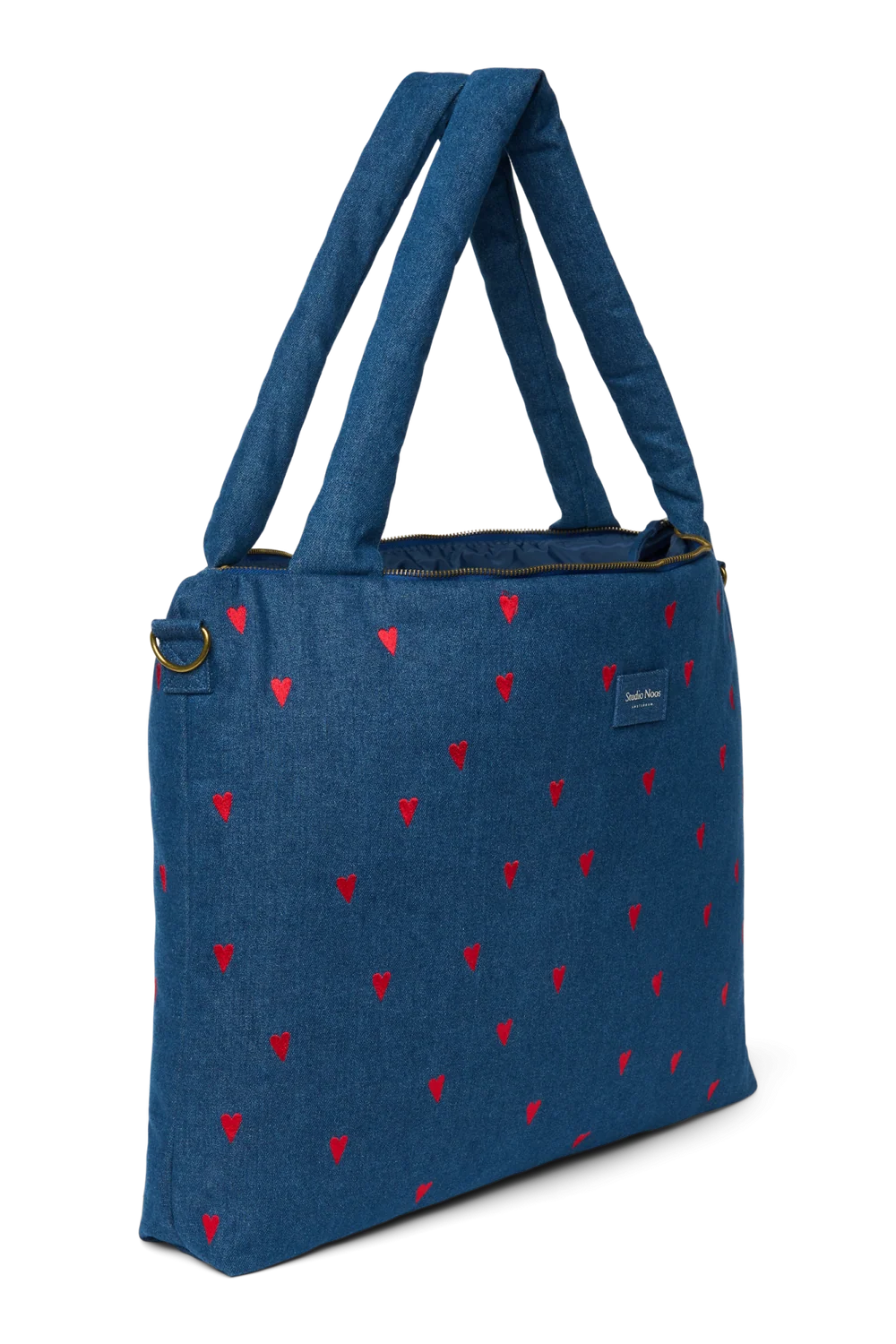 Denim Diaper Bag | Dark Blue Red Hearts