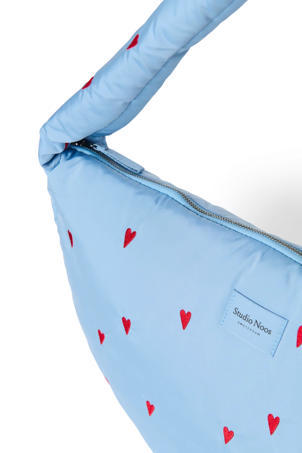 Puffy Cross Body Bag | Light Blue Hearts