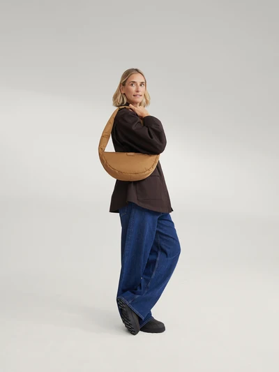 Technical Puffy Mini Cross Body Bag | Brown
