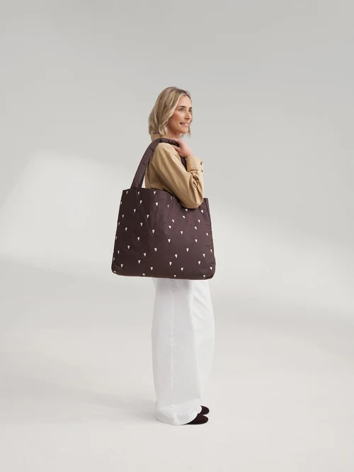 Puffy Mom Bag | Brown Hearts