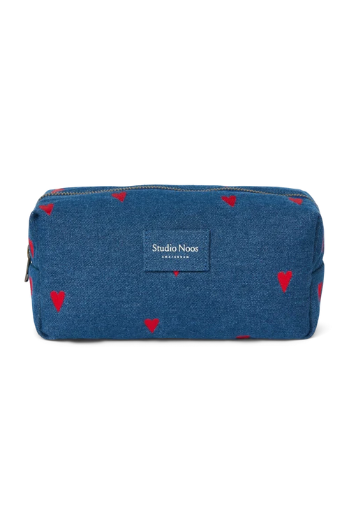 Denim Pouch | Dark Blue Red Hearts