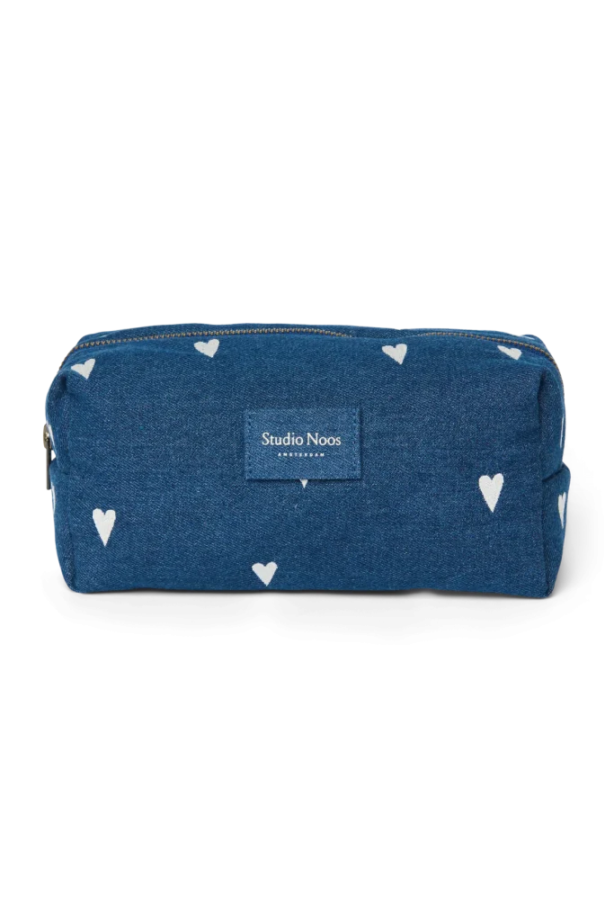 Denim Pouch | Dark Blue White Hearts
