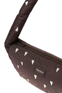 Puffy Mini Cross Body Bag | Brown Hearts