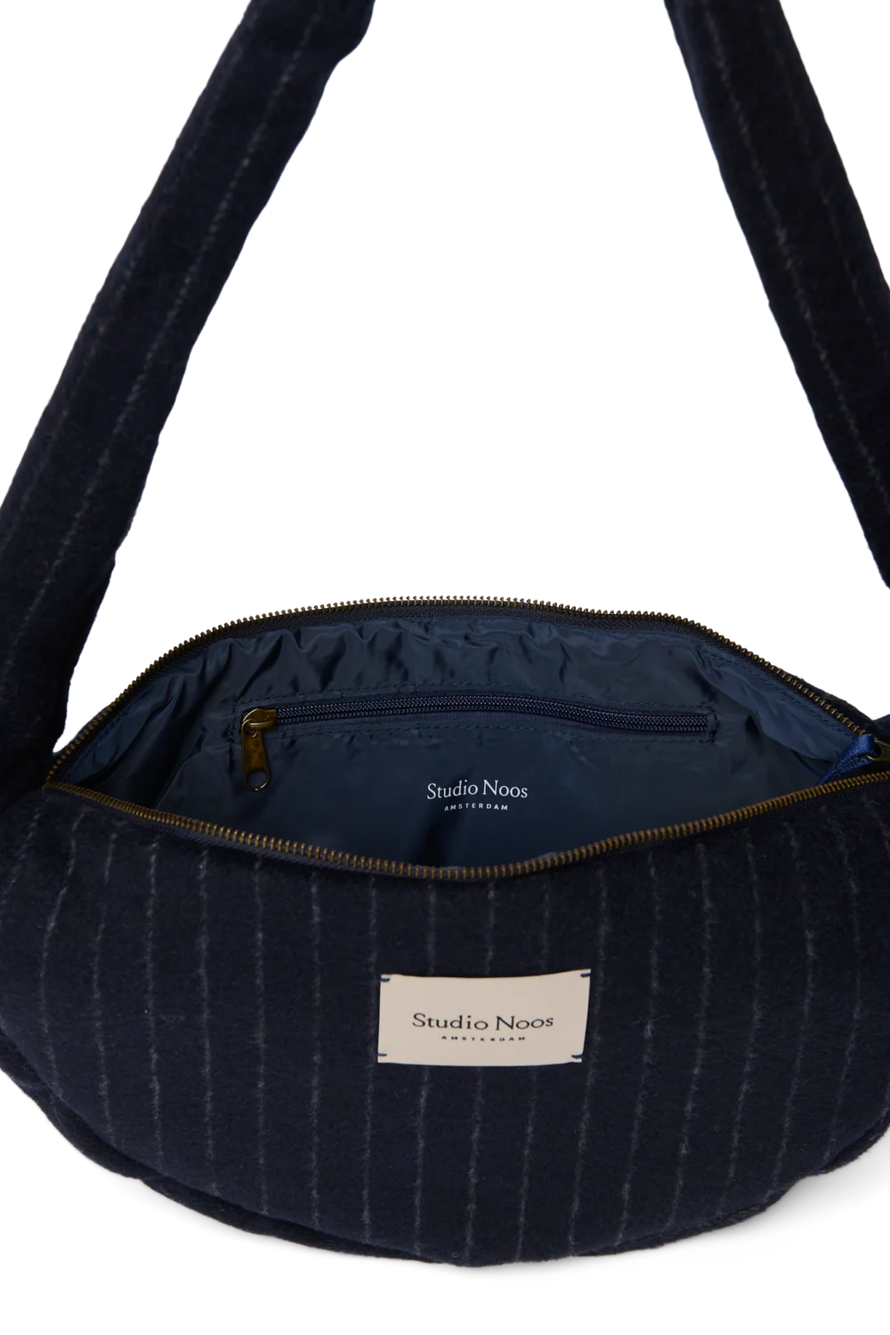 Flannel Chalkstripe Mini Cross Body Bag | Dark Blue