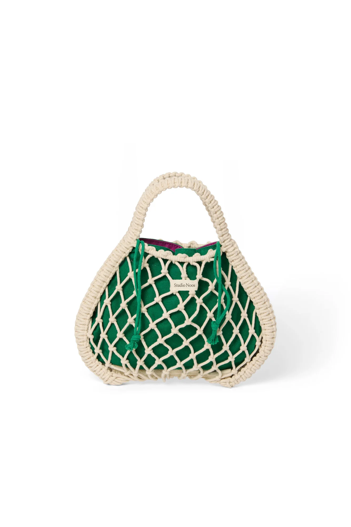 Purple-Green Reversible Insert | Natural Macram&eacute; Mini Handbag with