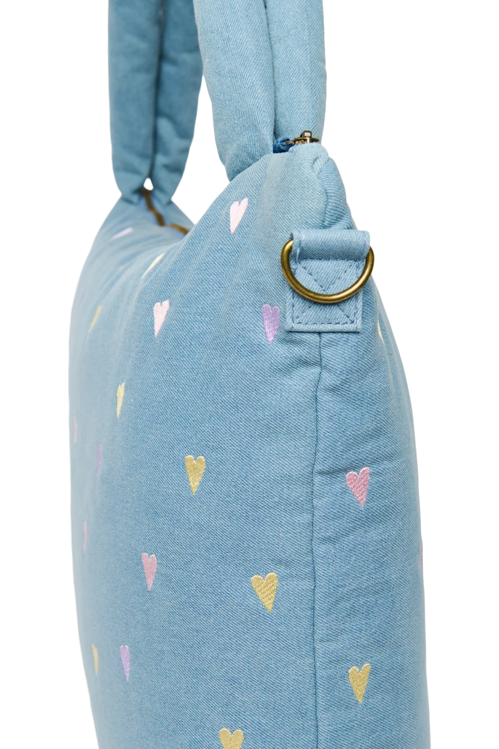 Denim Diaper Bag | Light Blue Hearts