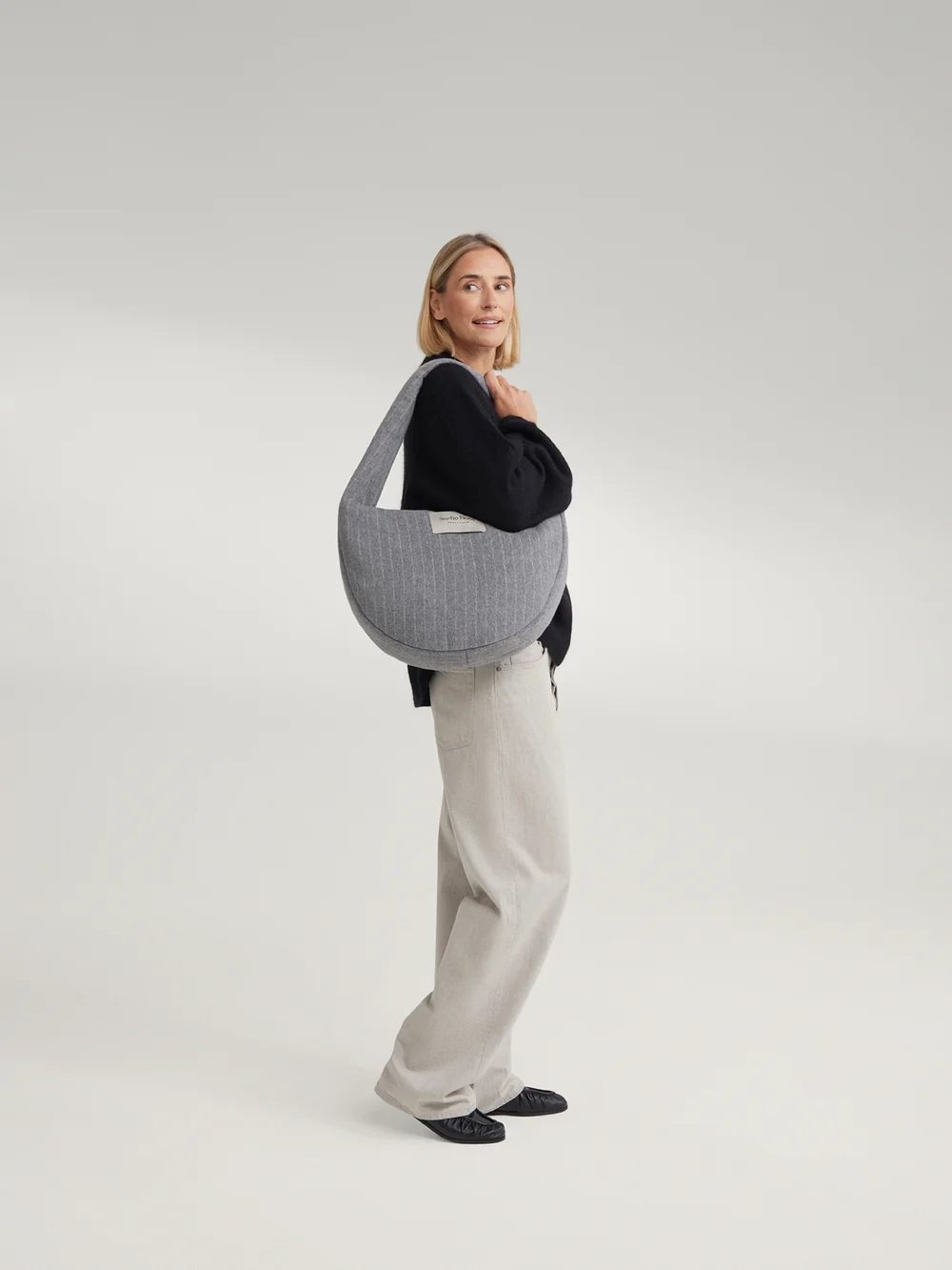 Flannel Chalkstripe Cross Body Bag | Light Grey