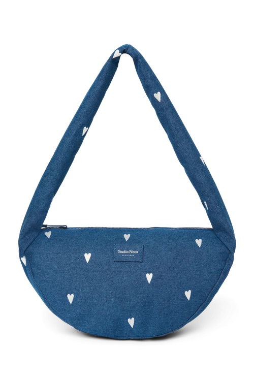 Denim Mini Cross Body Bag | Dark Blue White Hearts