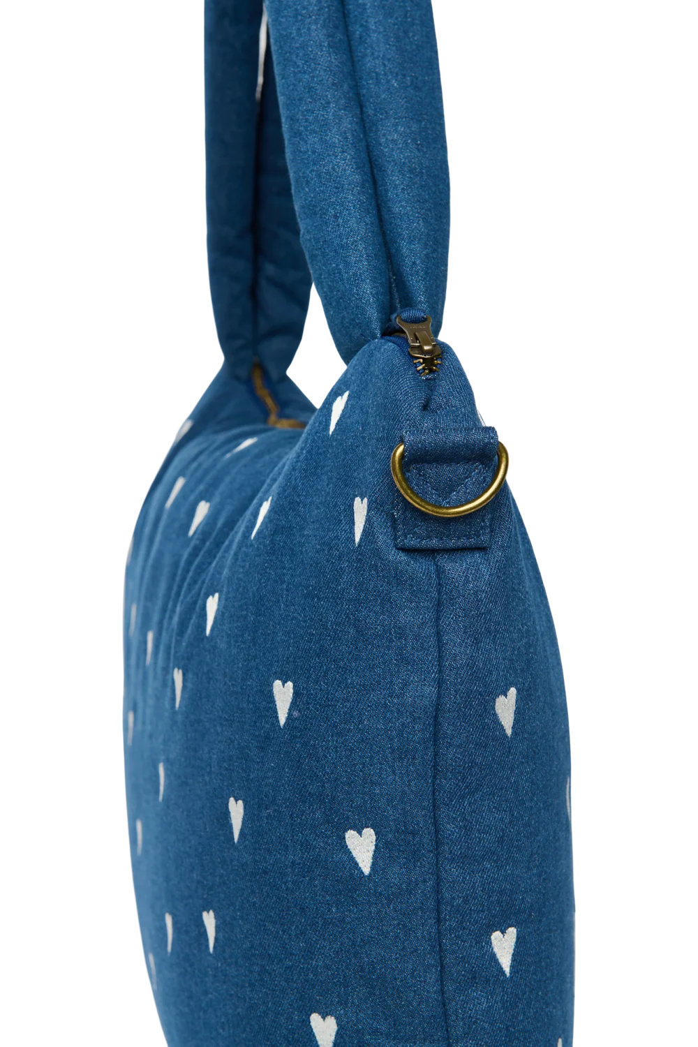 Denim Diaper Bag | Dark Blue White Hearts
