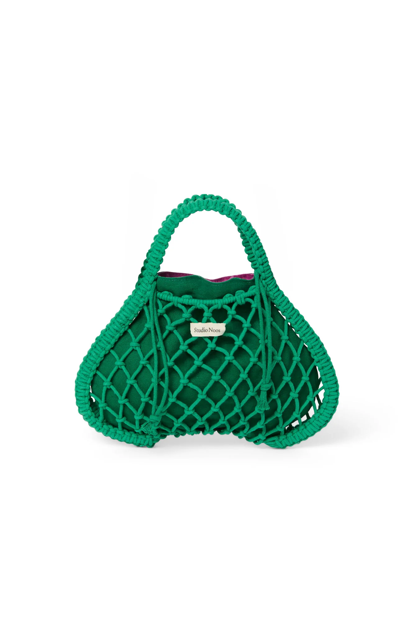 Purple-Green Reversible Insert | Green Macram&eacute; Mini Handbag with