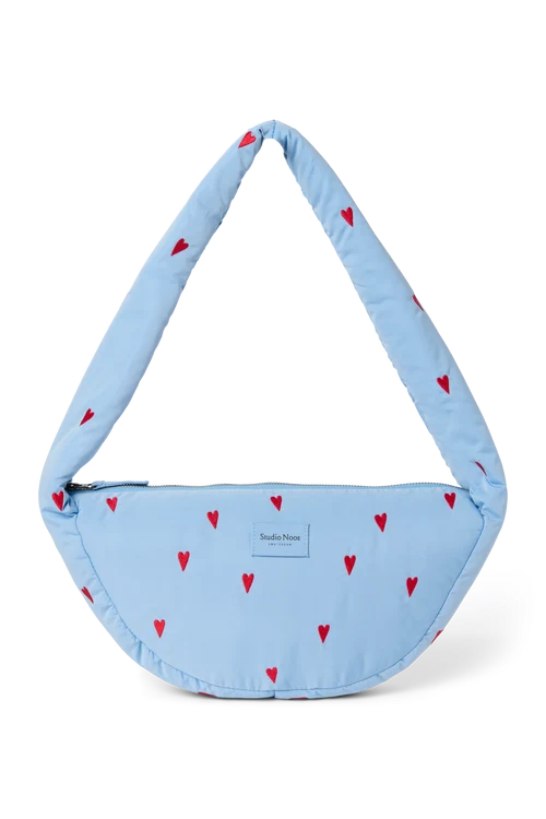 Puffy Mini Cross Body Bag | Light Blue Hearts