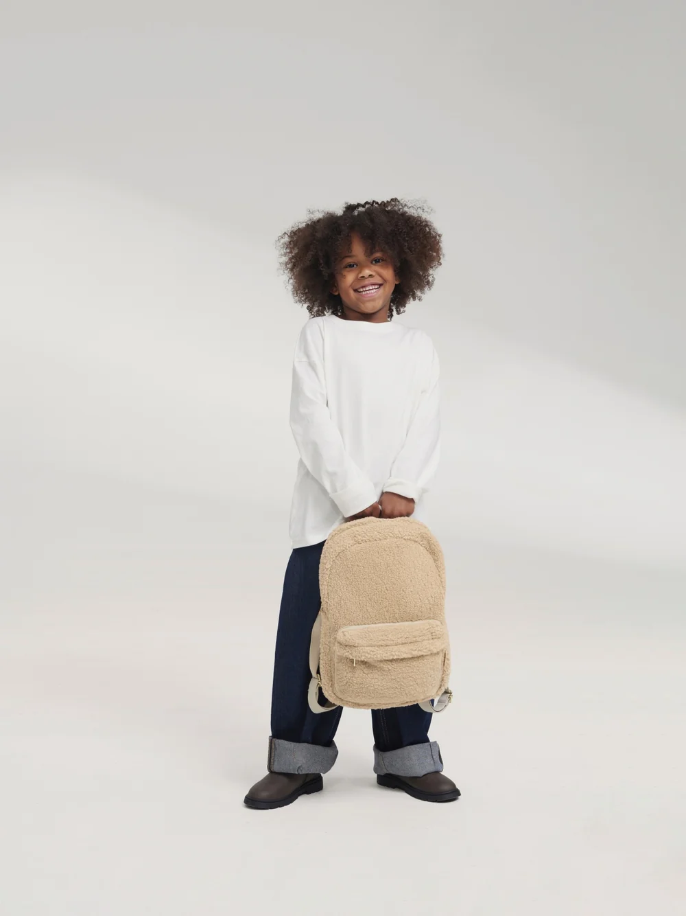 Teddy Midi Backpack Front Pocket | Ecru
