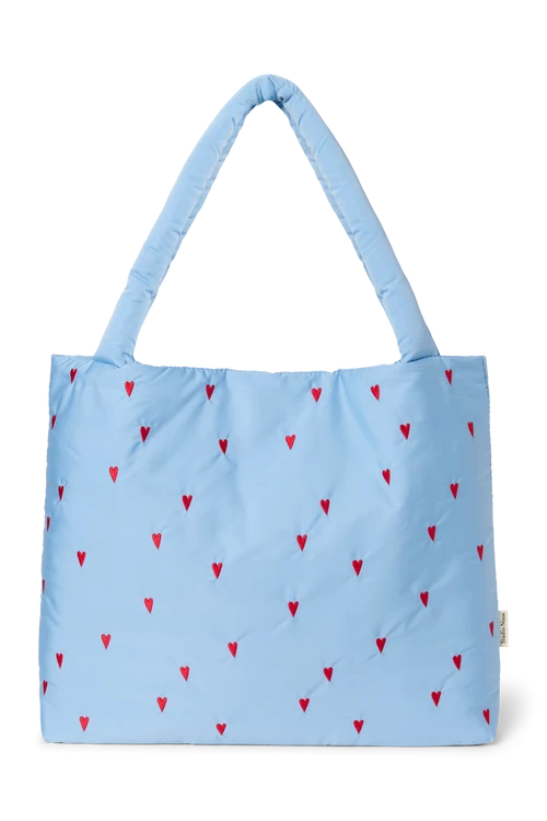 Puffy Mom Bag | Light Blue Hearts