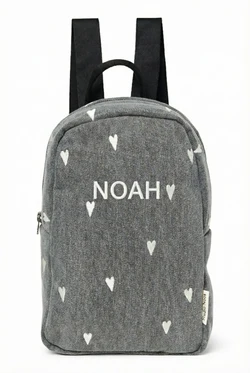 Denim Mini Backpack | Grey Hearts