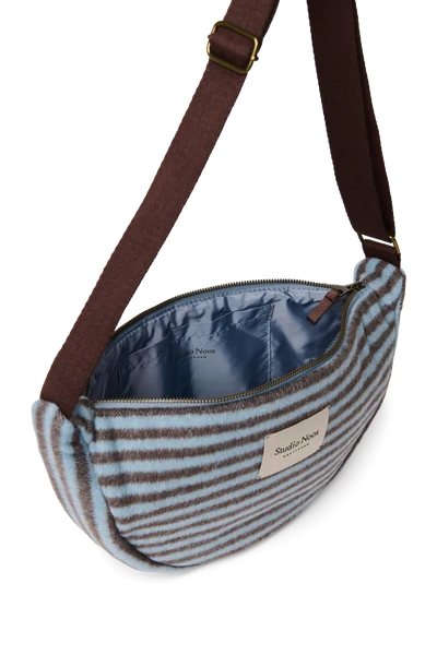 Stripy Wool Adult Fanny Pack | Light Blue / Brown
