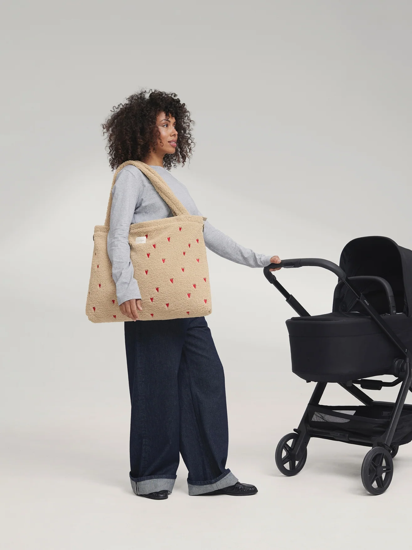 Teddy Diaper Bag | Ecru Hearts