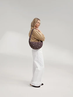 Puffy Mini Cross Body Bag | Brown Hearts