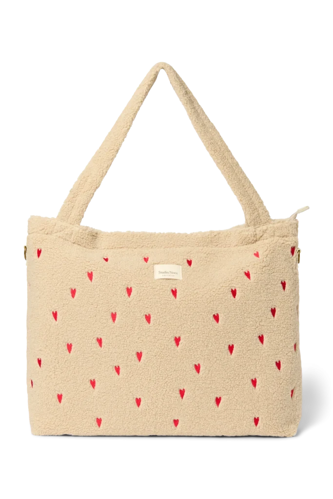 Teddy Diaper Bag | Ecru Hearts