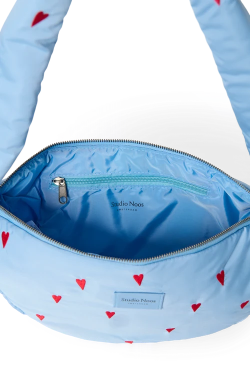 Puffy Mini Cross Body Bag | Light Blue Hearts