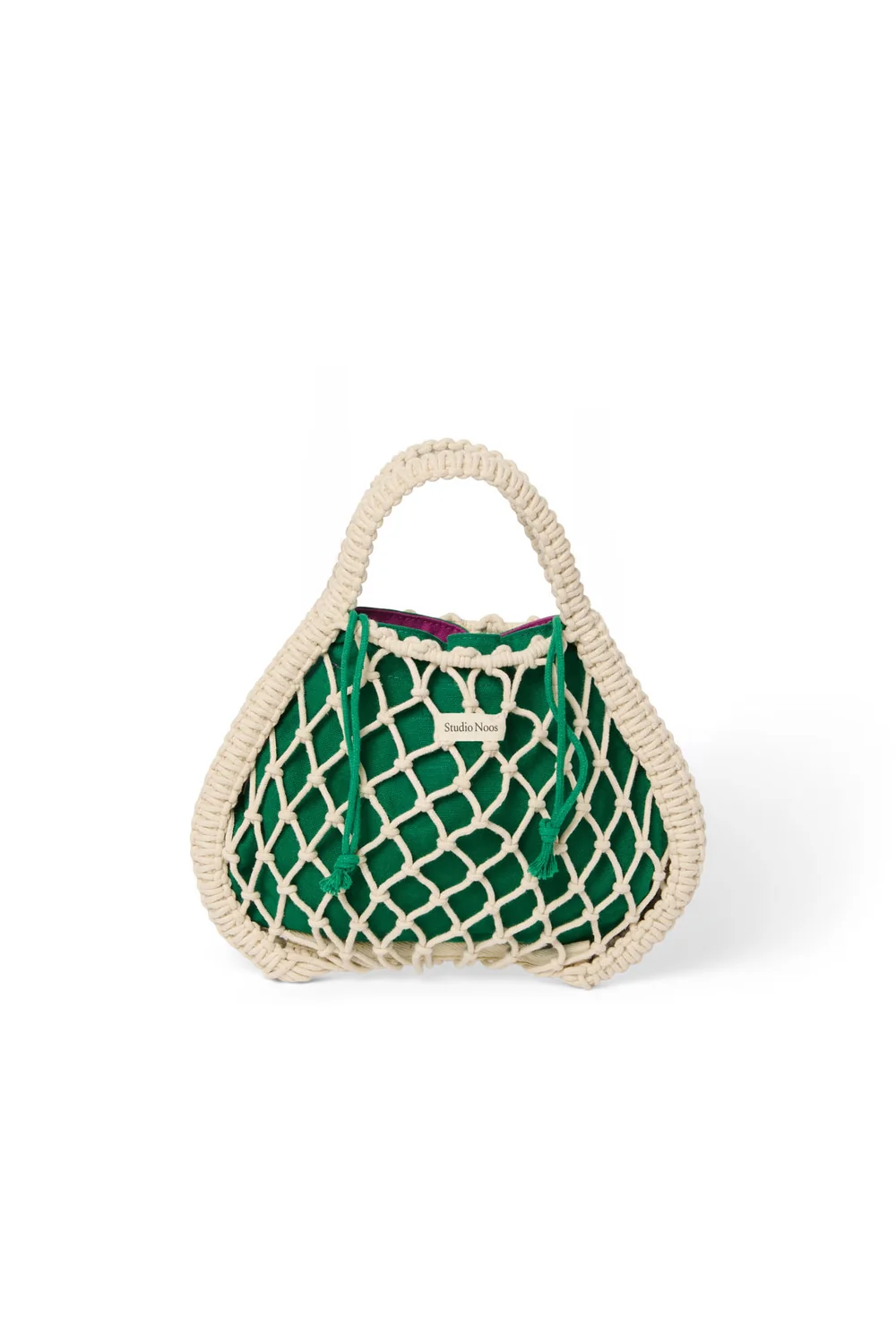 Purple-Green Reversible Insert | Natural Macram&eacute; Mini Handbag with