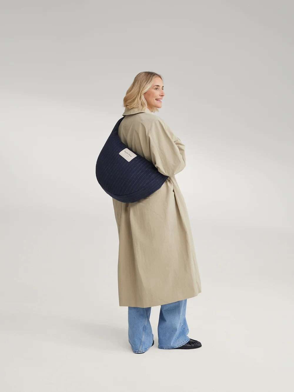 Flannel Chalkstripe Cross Body Bag | Dark Blue