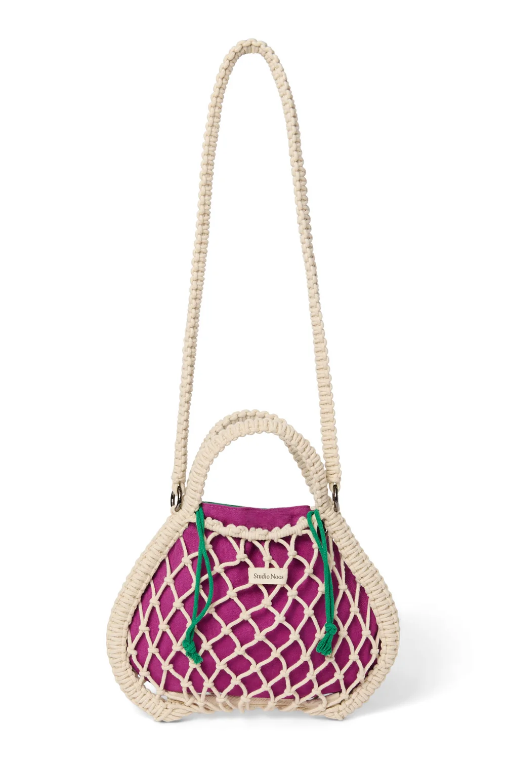 Purple-Green Reversible Insert | Natural Macram&eacute; Mini Handbag with