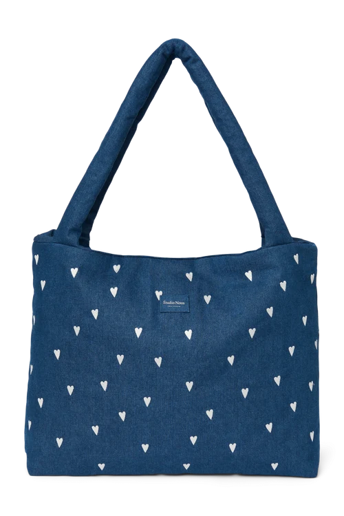 Denim Mom Bag | Dark Blue White Hearts
