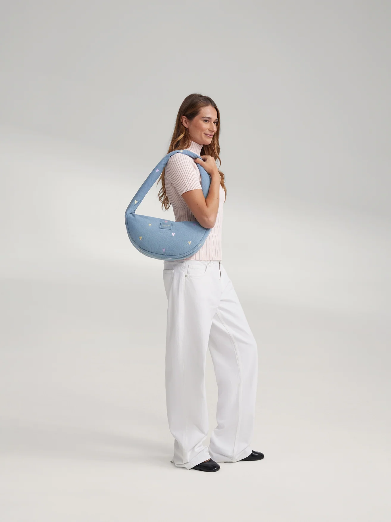 Denim Mini Cross Body Bag | Light Blue Hearts