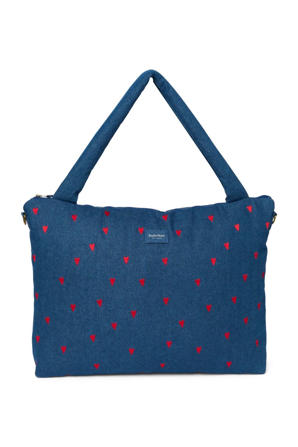 Denim Diaper Bag | Dark Blue Red Hearts