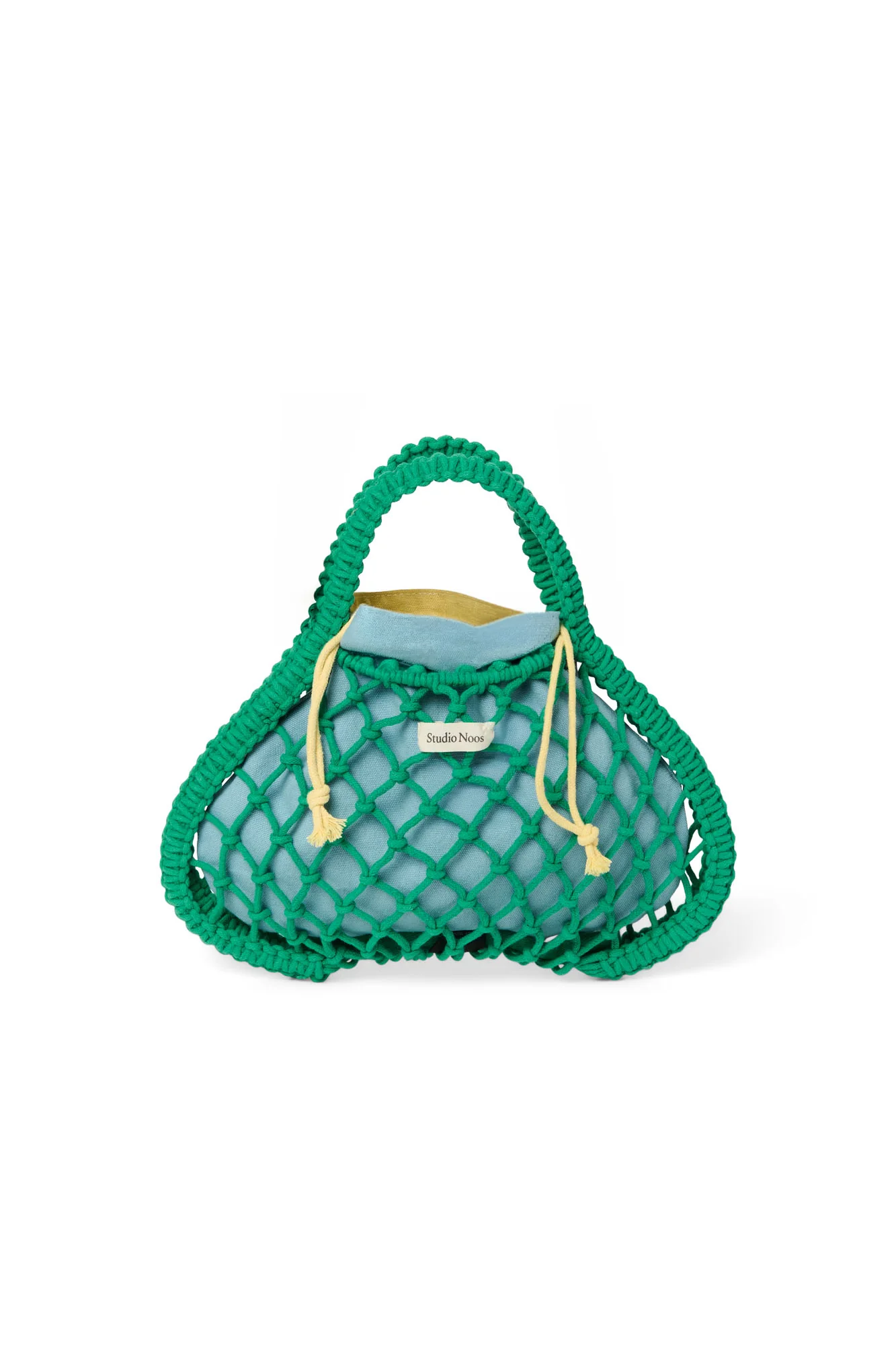 Blue-Yellow Reversible Insert | Green Macram&eacute; Mini Handbag with