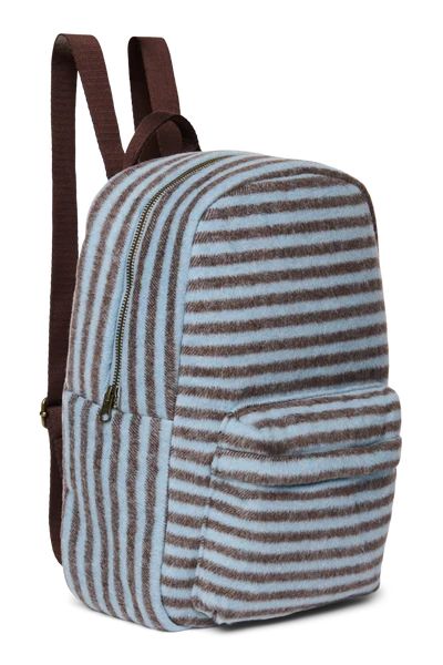 Stripy Wool Midi Backpack | Light Blue / Brown
