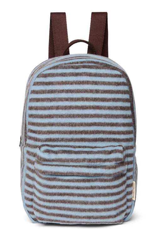 Stripy Wool Midi Backpack | Light Blue / Brown