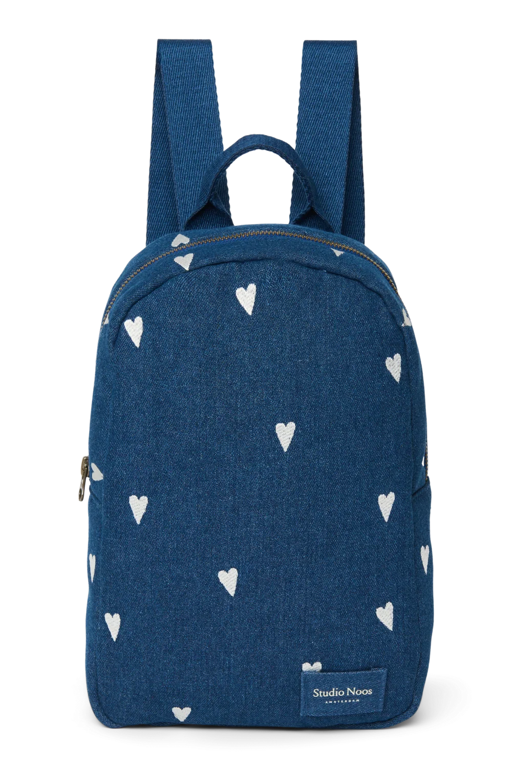 Denim Mini Backpack | Dark Blue White Hearts