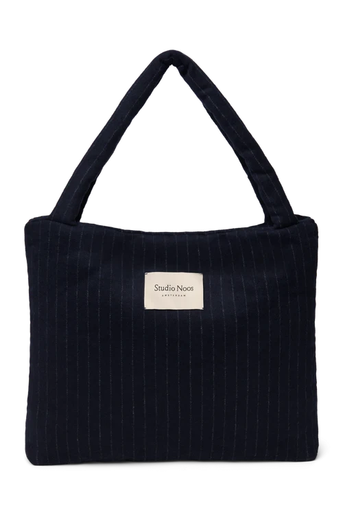 Flannel Chalkstripe Mom Bag | Dark Blue