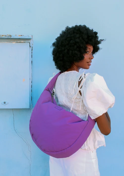 Textured Puffy Cross Body Bag | Purple