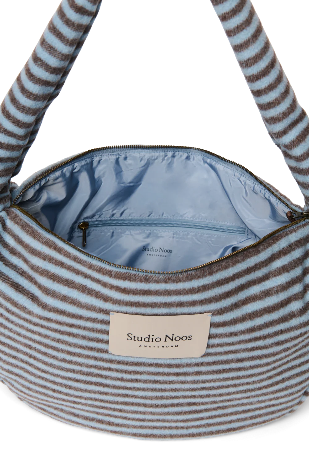Stripy Wool Cross Body Bag | Light Blue / Brown