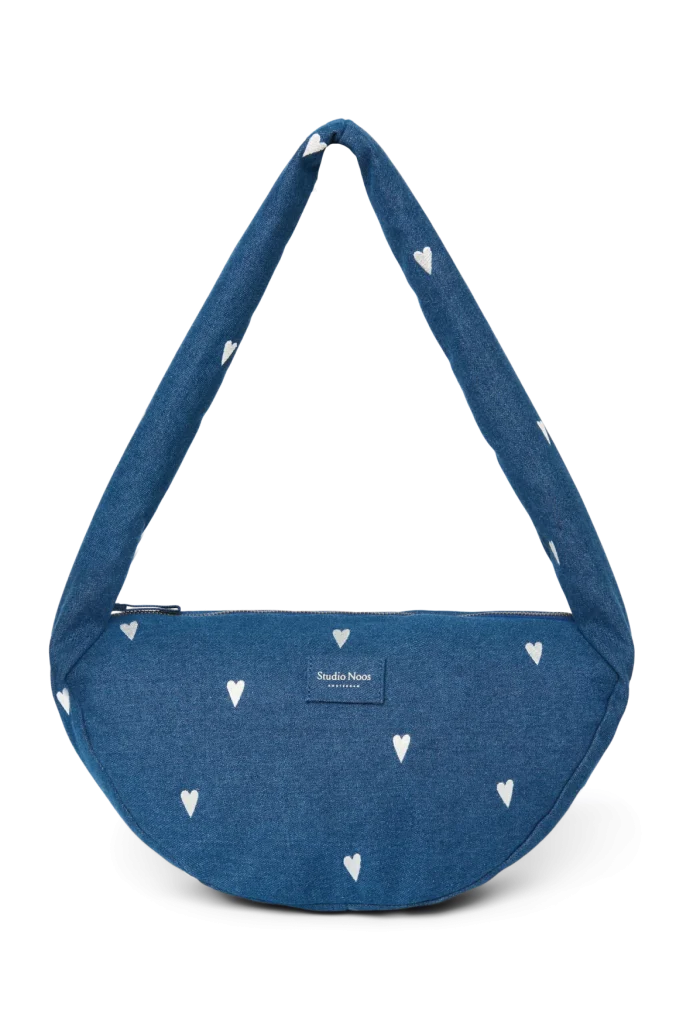 Denim Mini Cross Body Bag | Dark Blue White Hearts