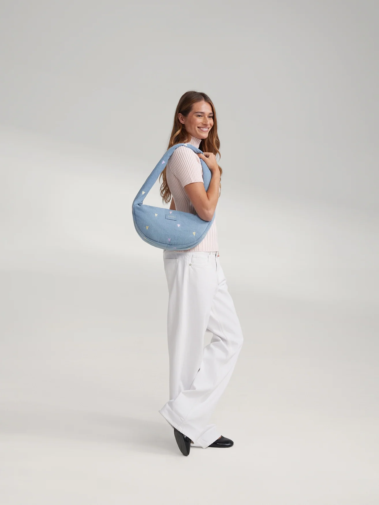 Denim Mini Cross Body Bag | Light Blue Hearts