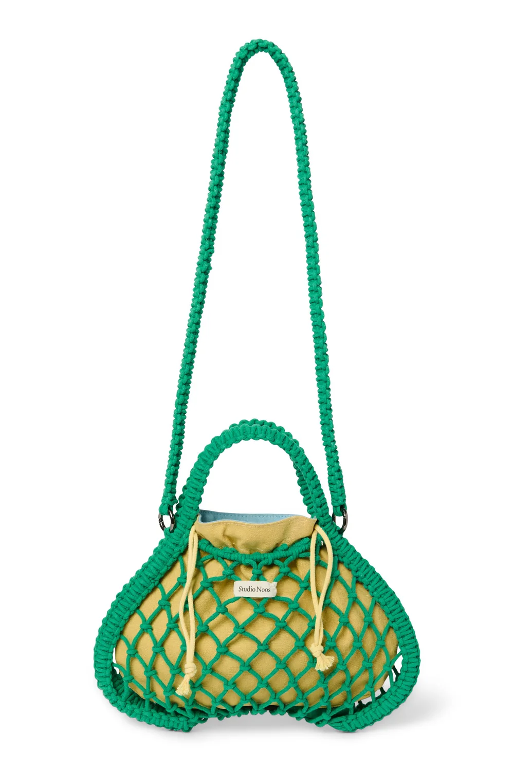 Blue-Yellow Reversible Insert | Green Macram&eacute; Mini Handbag with