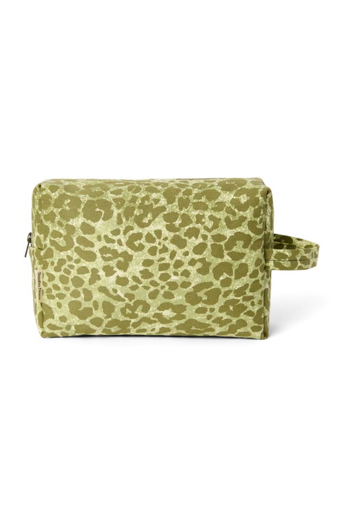 Cotton Toiletry Bag | Green Leopard