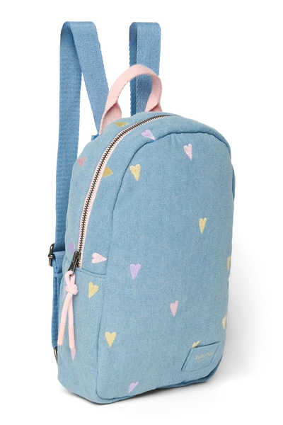 Denim Mini Backpack | Light Blue Hearts