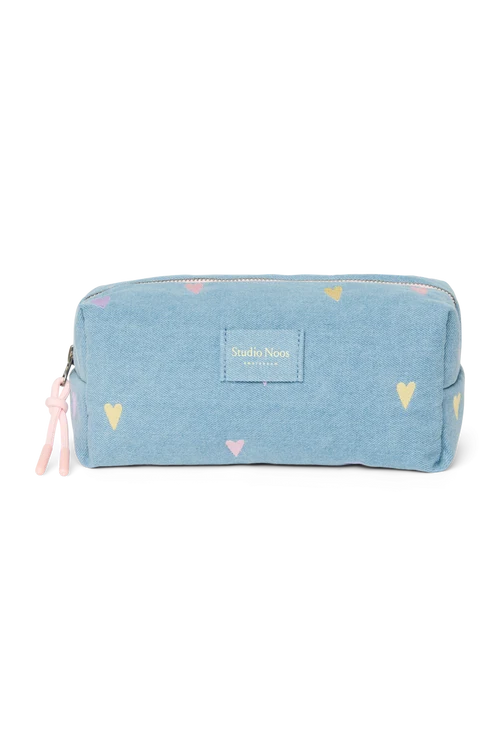 Denim Pouch | Light Blue Hearts