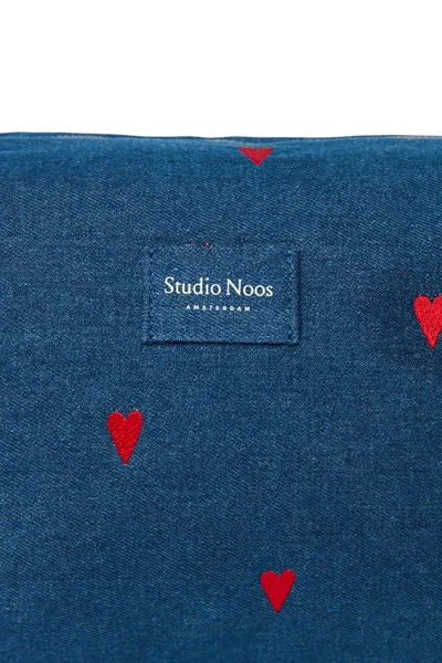 Denim Toiletry Bag | Dark Blue Red Hearts